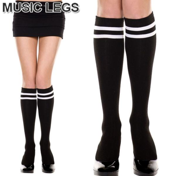 MusicLegs(ミュージックレッグス) 白ライン入りアクリルハイソックス ML5652 ブラック...