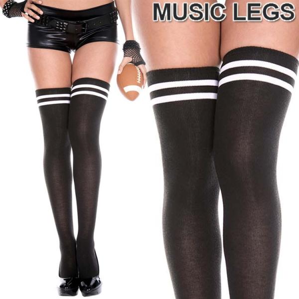 MusicLegs(ミュージックレッグス) 白ライン入りアクリルサイハイソックス ML4652 ブラ...