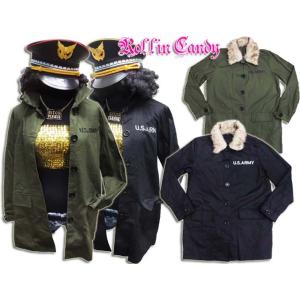 【在庫処分SALE】ファー襟付き US ARMY刺繍 ミリタリージャケットシャツ ブラック カーキ ...