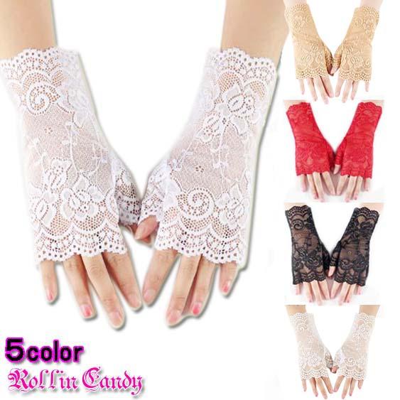 レース フィンガーレス グローブ/手袋 ショートグローブ フォーマル ウェディング パーティー 結婚...