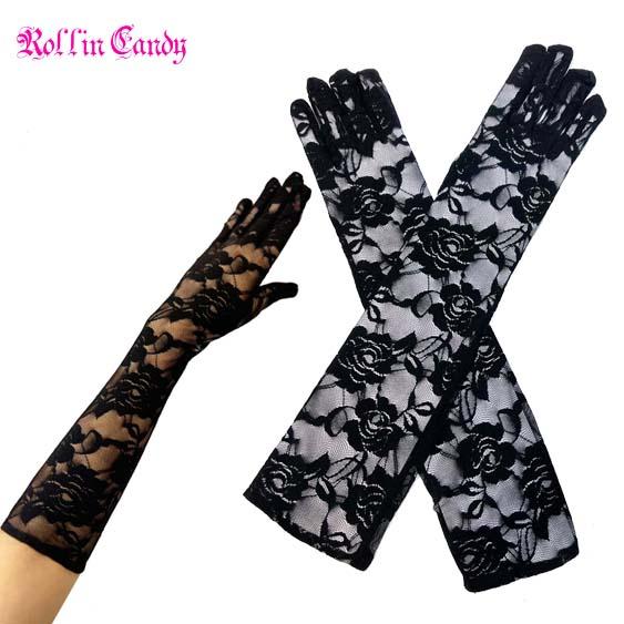 薔薇柄 レース ロング グローブ/手袋 ローズ バラ柄 黒 ブラック フォーマル ウェディング パー...