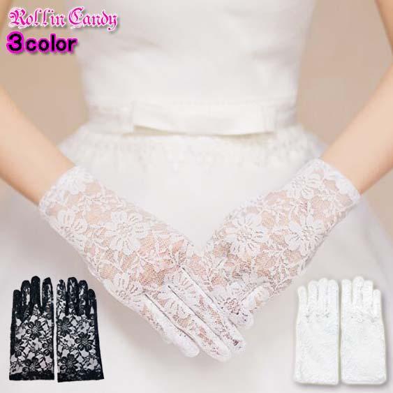 フラワーレース ショート グローブ/手袋 レースグローブ フォーマル 花柄 ウェディング パーティー...