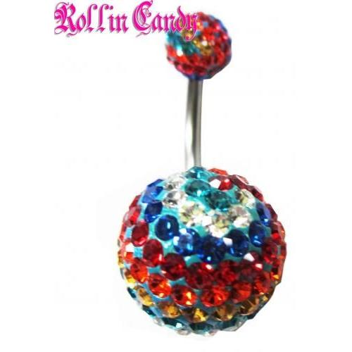 豪華♪スワロフスキー パヴェ ストーンへそピアス　レインボー ダンサー レゲエ セレブ Bガール B...