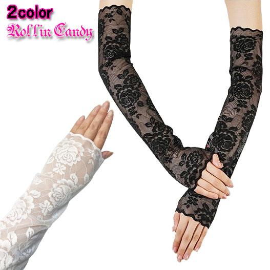 レース フィンガーレス アームグローブ/アームカバー/アームウォーマー/手袋 フォーマル 指なし ウ...