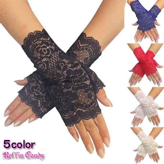 レース フィンガーレス グローブ/手袋 ショートグローブ フォーマル ウェディング パーティー 結婚...
