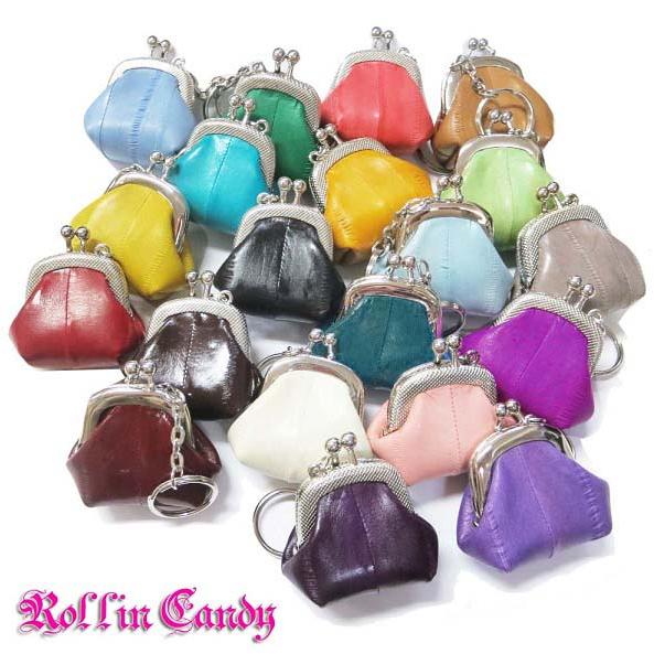 うなぎの本革 高級イールスキン がま口 キーホルダー ミニ小銭入れ/コインケース/ウォレット 財布う...