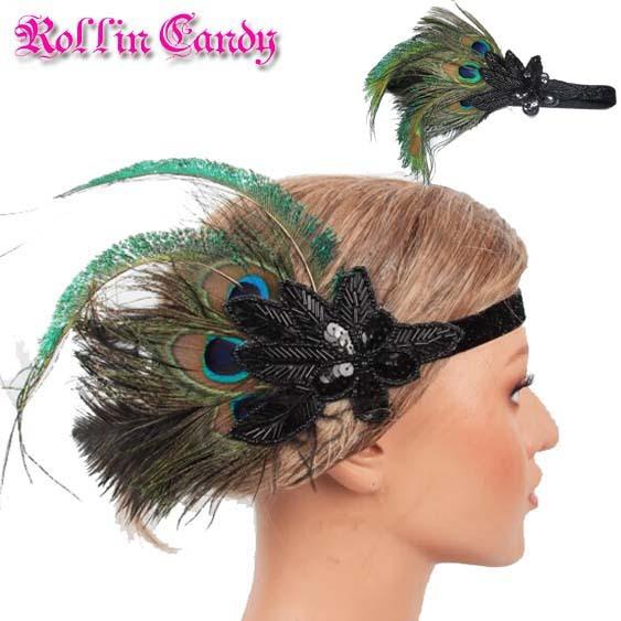 ゴージャス☆孔雀フェザー ヘアカチューム/ヘアアクセサリー/ヘッドドレス 3 ヘアバンド カチューシ...