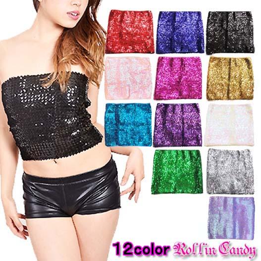 ダンス衣装・ステージ衣装に！スパンコール ベアトップ/チューブトップ トップス インナー キッズ レ...