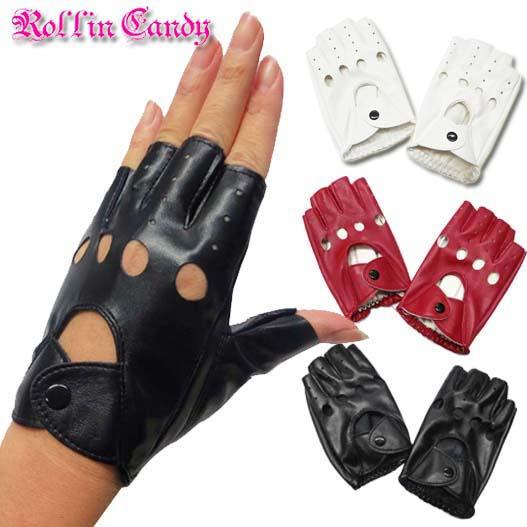 合皮フィンガーレス グローブ(両手セット)/手袋 ダンス 衣装 ステージ バンド ライブ ポールダン...