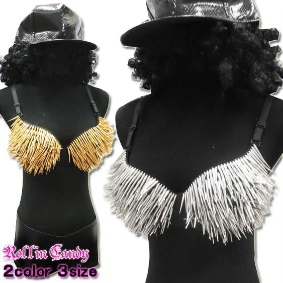 ダンス衣装・ステージ衣装に！コーンスパイク トゲトゲ スパイクスタッズ＆チェーン付き ブラジャー/ブ...