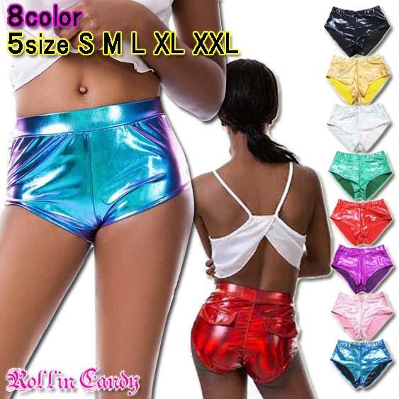 ダンス衣装・ステージ衣装に！メタリック ショートパンツ/ホットパンツ インナーショーツ 見せパン シ...