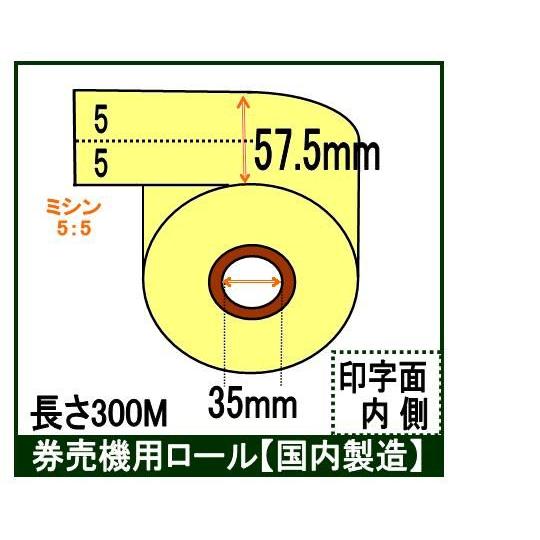 券売機 ロール紙 クリーム センターミシン 幅57.5mm 長さ300Ｍ 食券 感熱ロール サーマル...