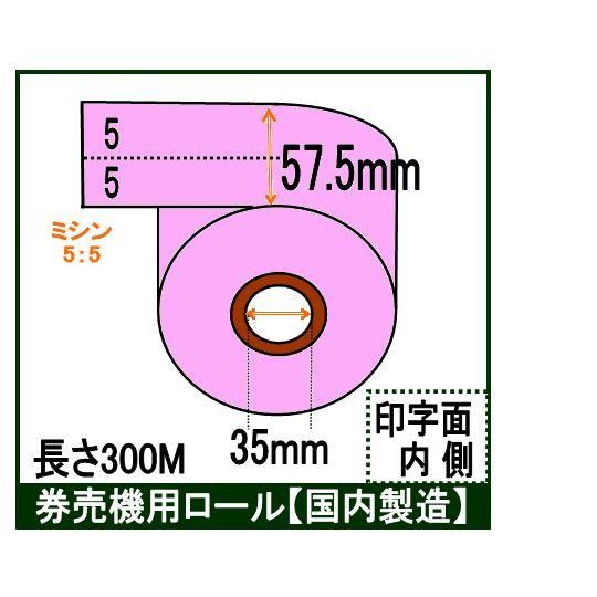 券売機 ロール紙  ピンク センターミシン 幅57.5mm 長さ300Ｍ 食券 感熱ロール サーマル...