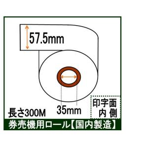 券売機用ロール紙  １巻入り 白色 ミシン無し 幅57.5mm 長さ300Ｍ 食券 感熱ロール サーマルロール チケットロール 発券機｜rollpaper-net