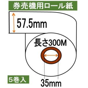 券売機 ロール紙  ５巻入り 白色 ミシン無し 幅57.5mm 長さ300Ｍ 食券 感熱ロール サーマルロール チケットロール 発券機｜ロールペーパーネット