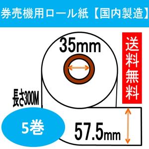 券売機 ロール紙 5巻入り 白色 ミシン無し 幅57.5mm 長さ300M 食券