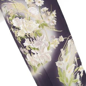 平和屋本店■極上　訪問着　総手刺繍　花唐草文　暈し染め　金銀糸　銀通し地　白×黒　逸品　DZAB0198kh5 平和屋本店□極上 訪問着 総手刺繍 花唐草文 暈し染め 金銀糸 銀通し地