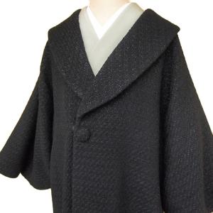 防寒コート 和装コート レンタル 着物 貸衣装 ジャガード織 レディース 日本製 羊毛 へちま衿 縞 カジュアル 品番3369 黒 送料無料 一部地域を除く co0165s｜roman-kimono