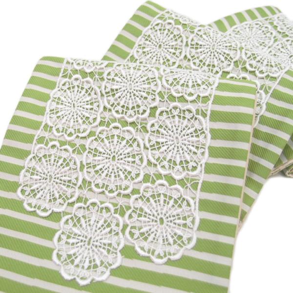 半幅帯 縞 小袋帯 日本製 木綿 レース 仕立て上がり カジュアル フェミニン 浴衣 夏着物 縞 ボ...