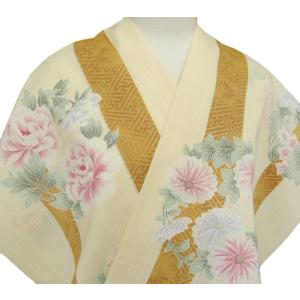 セオα] 浴衣 反物 雪花絞り調 (クリーム×黄) 小紋 上品 古典 日本製