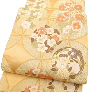 まーろーず　No.3007 未使用正絹生紬草花文様袋帯　美品 袋帯 正絹 西陣織【青磁色 ミントグリーン 花唐草 15671】未仕立て