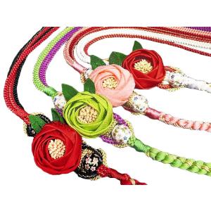 振袖 帯締め つまみ細工 椿飾り  振袖小物 黄緑 水色