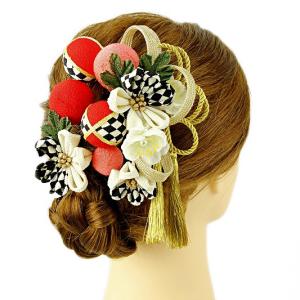 髪飾り 成人式 振袖 袴 ２点セット 市松 赤 白 黒