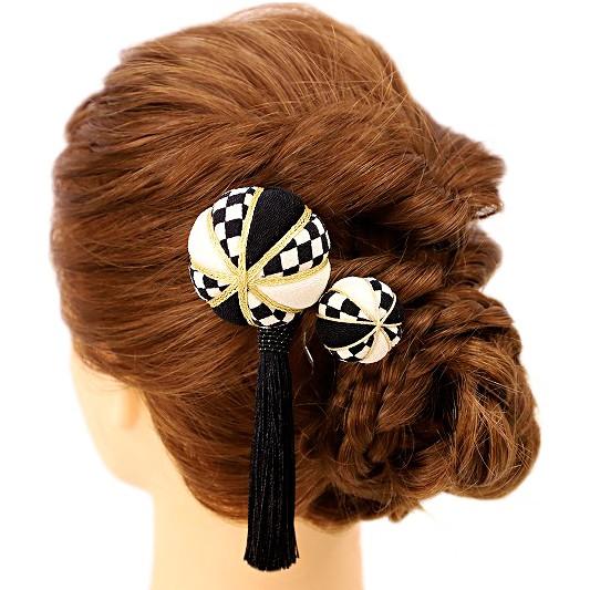 髪飾り 成人式 振袖 袴 ２点セット 市松 白 黒 大人 浴衣 かんざし 簪 卒業式 フォーマル 結...