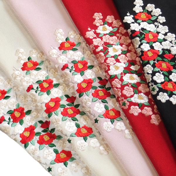 半襟 刺繍 半衿 振袖 成人式 椿 梅 花 全5色 ちりめん 縮緬 レディース 卒業式 袴姿 フォー...