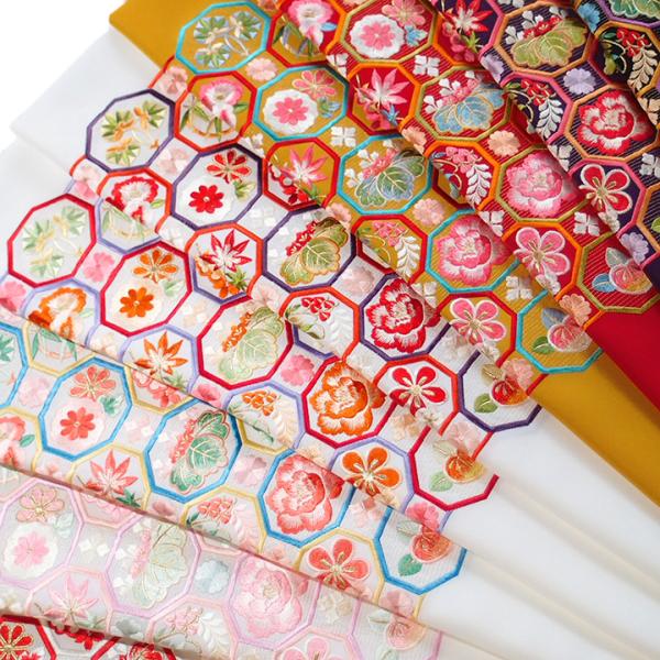 半襟 刺繍 半衿 振袖 成人式 大柄 蜀江 全10色 白 金茶 臙脂 紫 黒 日本製 レディース 卒...