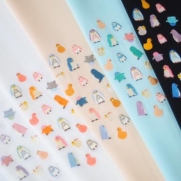 半襟 刺繍 半衿 ペンギン 全5色 白地 ベージュ 水色 黒 日本製 レディース カジュアル 小紋 ...