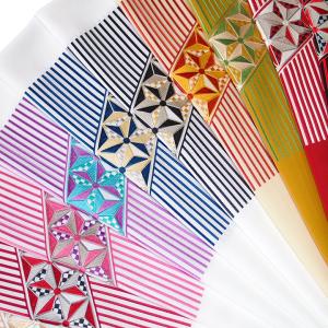 半襟 刺繍 半衿 振袖 成人式 縦縞 に 麻の葉 白 金茶