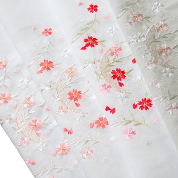 半襟 刺繍 半衿 振袖 成人式 月 桜 花 古典柄 白地 グレー ピンク 赤 日本製 レディース 卒...