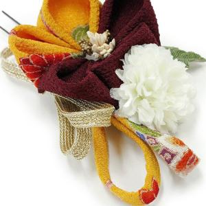 髪飾り 成人式 振袖 袴 花 2点セット 臙脂色 からし色 つまみ細工 組紐 かんざし 簪 髪かざり 和柄 ちりめん レトロ 和装 卒業式 結婚式 入園式 卒園式 sc2974s