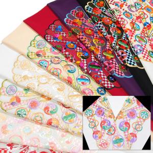 半襟 刺繍 半衿 振袖 成人式 市松 扇 丸紋 白地 桃