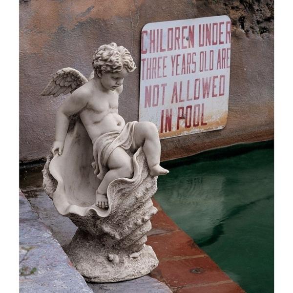 水を見守るケルブ（智天使） ガーデン彫刻 彫像/ ガーデニング 洋風庭園 芝生 噴水(輸入品