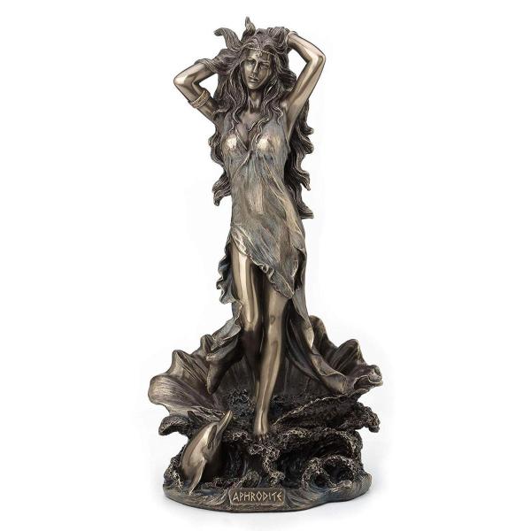 水面から立ち上がるアフロディーテ（ヴィーナス）ギリシャ・ローマ女神 アンティークブロンズ風 彫像（輸...