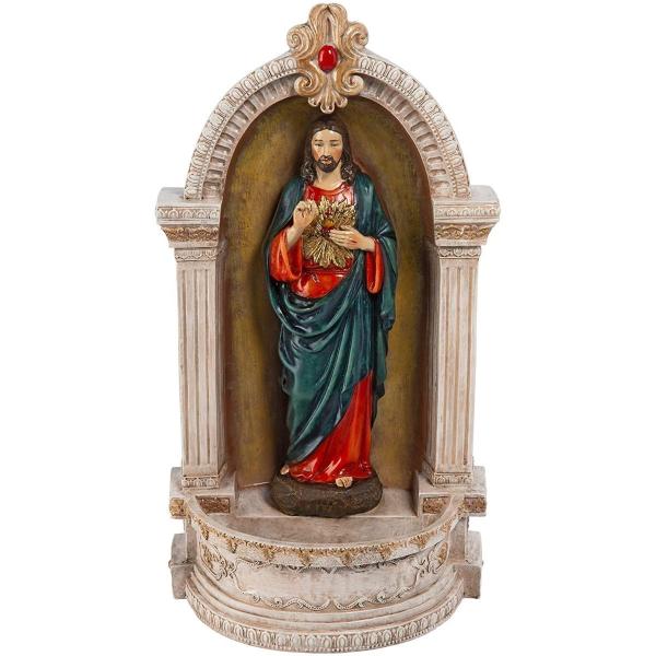 イエスの聖心イタリア風フォント（聖水盤）彫像 彫刻/ カトリック教会 洗礼 福音 聖書（輸入品）