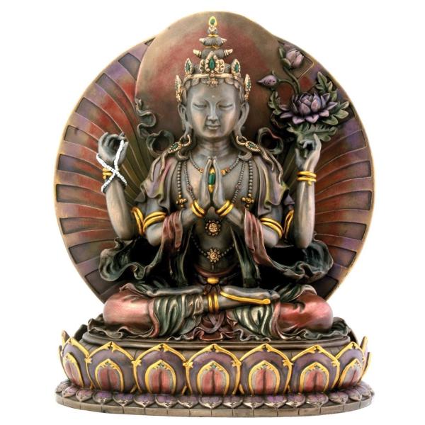 聖観音菩薩仏像-高さ 約25ｃｍブロンズ風彫像 彫刻/ 大乗仏教 曼荼羅 六観音 1面2臂 衆生救済...