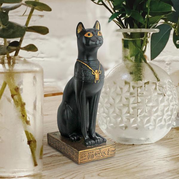 古代エジプト バステト神 (猫の女神 彫像）マットブラック仕上げ彫刻/ 猫神 人間を病気や悪霊から守...