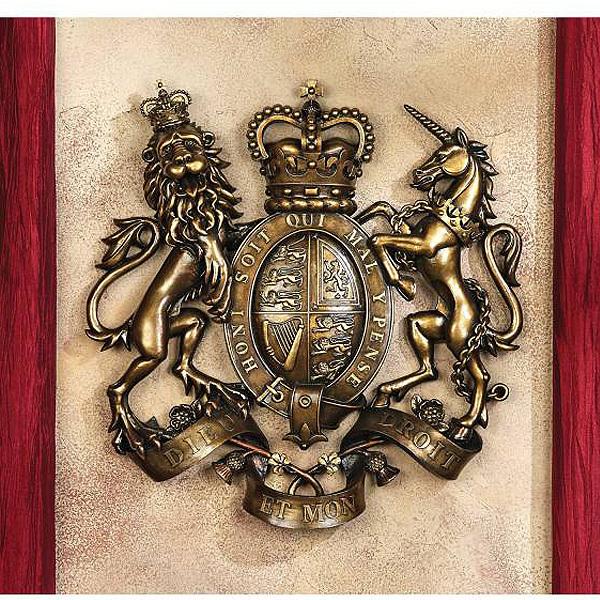 英国王室 グレートブリテンの国王の紋章 壁飾り彫刻 彫像/ イングランド スコットランド バッキンガ...