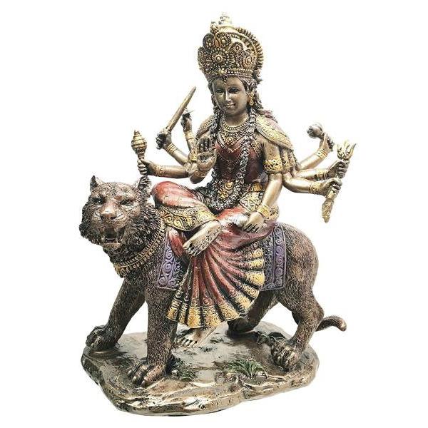ヒンドゥー教 虎に乗った女神ドゥルガー 彫刻置物 インド神話 彫像 高さ 約22ｃｍ (輸入品)