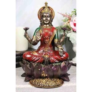 蓮の上に座っている美しい ヒンドゥー教の女神 ラクシュミー（吉祥天） 高さ 約31ｃｍ彫像 彫刻(輸...