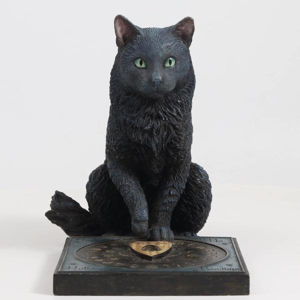精霊板の前に座って「主の声」を待っている神秘的な黒猫彫像ねこ置物彫刻キャットフィギュア置物輸入品