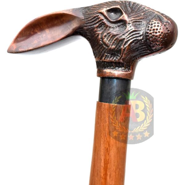 アンティークラビットウサギハンドル レッド天然木ステッキユニセックス高級ウォーキングスティック折り杖...