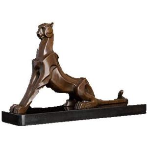 アールヌーボー風抽象的ヒョウ彪彫像ブロンズ製チーター置物動物ホーム工芸装飾書斎デスクデコレーション贈...