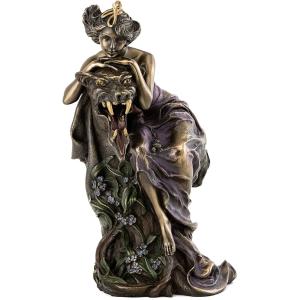 セール！即納！アルフォンス ミュシャ風「美女と野獣」彫像 ブロンズ風ある美しい貴婦人の彫刻輸入品