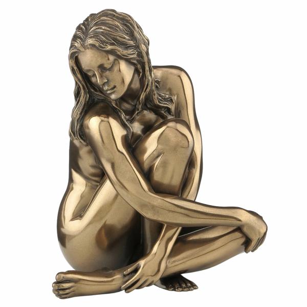 片膝をかかえた、女性 ブロンズ風彫像 彫刻置物// Nude Female 077（Bronze）