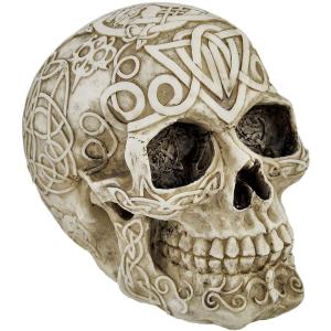 古い宝の地図が付いた、ブロンズ風の頭蓋骨 スカル彫像 彫刻置物 書斎