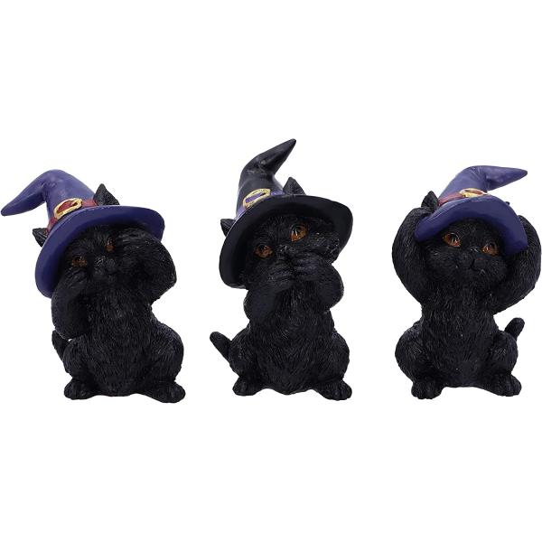 3匹の賢い、黒猫（クロネコ）「見ざる聞かざる言わざる」三猿ポーズ 置物彫像 アート彫刻 リビング(輸...